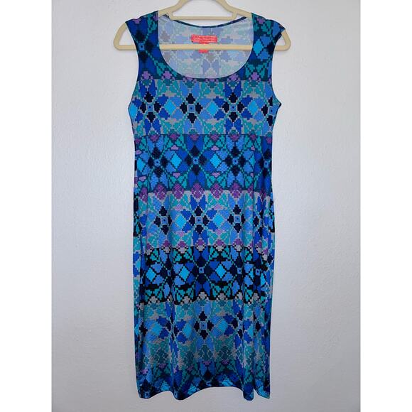 CSilla  Somogyi   Skinny Pisa  Blue Geometric Print  Sleeveless  Dress  Medium - Picture 1 of 8